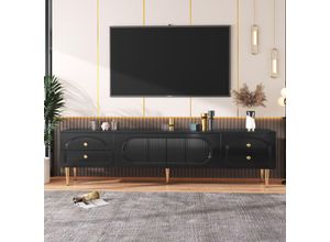 9321280137363 - Okwish - Lowboard-Wohnzimmer-TV-Möbel Glas TV-Möbel mit strukturierten Schubladen