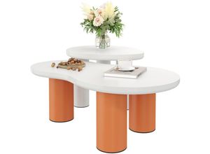 9321280782877 - Redom - Cloud and Leaf Couchtisch-Set lackierte MDF-Platte und PVC-Beine kombiniertes Couchtisch-Set in Weiß und Orange Wohnzimmer-Beistelltisch