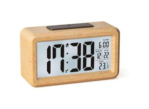 9322443021970 - CCYKXA Digitaler Wecker batteriebetriebener Morgenwecker aus Holz mit großem LCD-Display Digitaluhr mit Hintergrundbeleuchtung Datum Temperatur