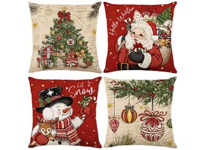 9322443308521 - Csparkv - 4-teiliges 45 x 45 cm Frohe Weihnachten-Kissenbezug-Set Winter-Kissenbezug-Set aus Leinen Weihnachts-Kissenbezug