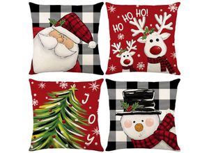 9322443308576 - Csparkv - 4 Stück schwarz 45 x 45 cm Frohe Weihnachten-Kissenbezug Winter-Kissenbezug-Set aus Leinen Weihnachts-Kissenbezug