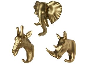 9322443313938 - Csparkv - 3er-Pack Wandhaken mit Elefantenkopf Giraffen- und Nashornkopf Garderobe in Tierform (Gold)