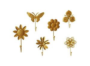 9322443313969 - 6 Stück goldener Wandhaken Wandhaken in Blumen- und Schmetterlingsform Vintage-dekorativer Wandhaken Türhaken für Schlafzimmer Küche Wohnzimmer