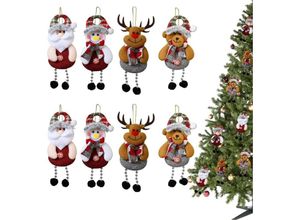 9322443316458 - Csparkv - 8 Stück Weihnachtsbaumschmuck Puppe hängende Anhängerdekorationen Weihnachtsbaumschmuck Bär Schneemann Weihnachtsmann Elch mit Seil