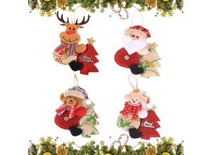 9322443316496 - 4 Stück Rentier-Weihnachtsbaum-Anhänger aus Stoff Stoff-Baum-Anhänger Puppen-Anhänger Hängedekorationen Weihnachtsmann Schneemann Rentier Bär