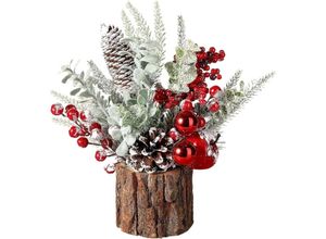 9322443331758 - Csparkv - 1 Stück Weihnachts-Mittelstück Weihnachts-Tischdekoration künstlicher Weihnachtsbaum mit roten Beeren Pinienkernen und Grün