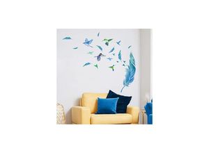 9322443344062 - Csparkv - 30 × 60 × 02 cm) blaue Feder-Wandaufkleber Kolibri-Wandaufkleber für Wohnzimmer Schlafzimmer Esszimmer Dekoration