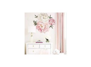 9322443344109 - 30×90×02cm)Wandaufkleber i selbstklebender Wandaufkleber rosa weiße Blumen romantische Pflanzen Blätter i Dekor für Wohnzimmer Schlafzimmer Küche