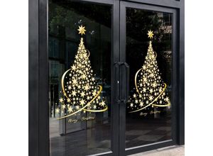 9322443349302 - 2er-Pack statische Weihnachtsbaumaufkleber große goldene Weihnachtsbaumaufkleber für Wand Fenster Tür Vitrine - Csparkv