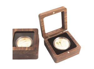 9322443382378 - Csparkv - Einfache Münz-Präsentationsbox aus Holz mit schwarzem Innenraum 40-mm-Münz-Aufbewahrungsbox mit sichtbarem Fenster Magnetverschluss