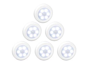 9322443393343 - Csparkv - 6er-Pack kabellose LED-Bewegungsmelder-Leuchten für Treppen Flur Schrank Küche Schlafzimmer – weiße Schale