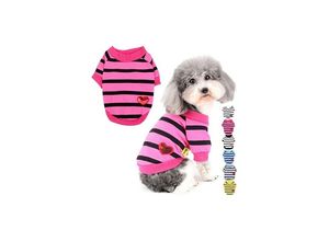 9322443396245 - Csparkv - 38 x 25 x 30 cm rosa Hemden für kleine Hunde Sommer-Basic-Streifen-T-Shirt herzförmige Pailletten-Kleidung für Welpen weiches