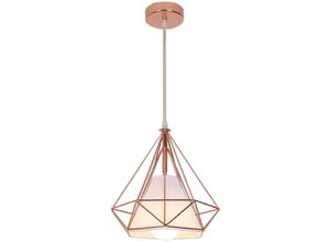 9326687365425 - Axhup - Pendelleuchte Roségold 1 Flammig Hängelampe Ø25cm Diamant Form mit Käfig für Wohnzimmer Schlafzimmer Esszimmer Küche 1PCS