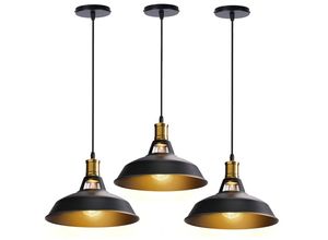 9326687365975 - Axhup - Pendelleuchte Lampenschirm Vintage Hängelampe aus Metall Edisen E27 Lampe für Loft Esszimmer Wohnzimmer Flur Schwarz - 3PCS