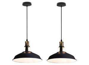 9326687366026 - Axhup - 2er Pendelleuchte Lampenschirm Vintage Hängelampe aus Metall Edisen E27 Lampe für Loft Esszimmer Wohnzimmer Flur (Schwarz & Weiß)