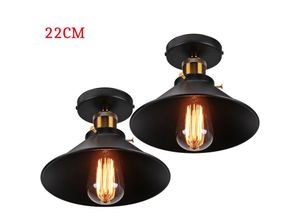 9326687366057 - Axhup - Deckenleuchte Vintage Retro Deckenlampe Industriell Eisen Lampenschirm Hutform 22cm Schwarz 2PCS