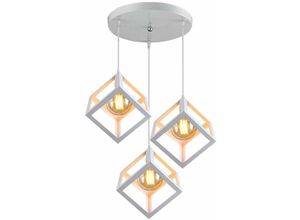 9326687366132 - Axhup - Pendelleuchte Würfel 3 Flammig Kronleuchter mit Metall Käfig Vintage Hängelampe im Industri Stil E27 Fassung Art Lampen Decor für Wohnzimmer