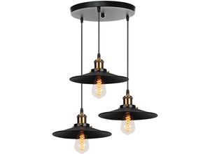 9326687366699 - Axhup - Pendelleuchte 3 Flammig Hängelampe mit Ø26cm Lampenschirm Kronleuchter Art Edison Lampe E27 Fassung für Loft Wohnzimmer Esszimmer (Schwarz)