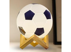9328867015472 - 3D-Fußballlampe einstellbare Helligkeit LED-Nachtlicht USB-betrieben warmes Licht kleine Tischlampe Massivholzsockel für Nachttisch-Wohnkultur
