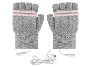 9328867026256 - USB Beheizte Handschuhe Waschbares Heizung Stricken Handschuhe Winter-Heiz-Handschuhe Volle und Halbe Hände Warme Laptophandschuhe für Damen &