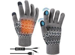 9328867026348 - USB Beheizte Handschuhe Damen und Herren Winterhandschuhe Touchscreen Handschuhe Strick Fingerhandschuhe Sport Warm Winterhandschuhe Gestrickt