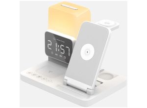 9328867032141 - 6-in-1 Smart Wireless Charger Multifunktionswecker 15w Schnellladung mit LED Uhr Schnellladestation für IPhone IWatch AirPods Weiß