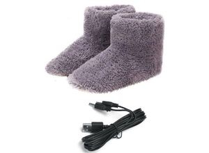 9328867032677 - Winter Warm USB Elektrische Schuhe Beheizte Schuhe Fußwärmer Warme Schuhe Plüsch USB Schuhe Grau Herren Auch Größe