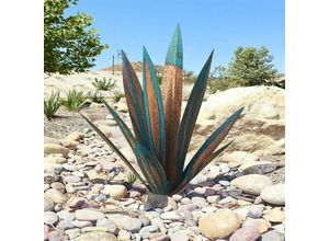 9328867106736 - Agavenpflanze aus Metall für Gartendekoration rot rustikale Tequila-Skulptur geeignet für den Innenbereich Rasenornamente (35 cm gelb-blau)