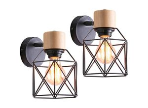 9328867148095 - Set mit 2 industriellen Wandleuchten Metallkäfig-Design Holz-Wandlampe verstellbare Dekoration Vintage-Innenbeleuchtung für Schlafzimmer Flur