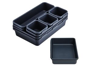 9328867150470 - Schubladen-Aufbewahrungstabletts schwarze Kosmetik-Trennwand Kunststoff-Organizer mit Boxen 3 Größen für Büro Schminktisch Badezimmer Küche