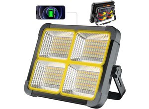 9328867151194 - 100 W wiederaufladbarer LED-Flutlicht wiederaufladbarer Baustellen-Flutlicht 336 LEDs Solarpanel 4 Beleuchtungsmodi 12000 mAh externer