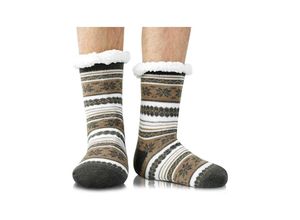 9328867986055 - Juni Herren Hausschuhe Socken mit Krallen pelzig rutschfest warm Winter warm dick und bequem weich Wolle Material Kabine Socken Geschenk