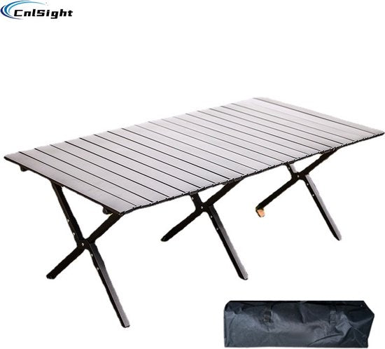 9331621664625 - Aluminium Klappbarer Campingtisch - Klapptisch - dreifach klappbarer Aluminium - Gartentisch - klappbarer tragbarer Tisch - 151x60x45cm aufrollbarer Picknicktisch verstellbar für 6-8 Personen für Garten Outdoor Picknick BBQ Hinterhof - (Farbe Schwarz)