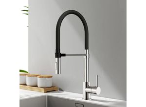 9331672349939 - Emke - Küchenarmatur Wasserhahn KücheSilikon mit Schwarzem Weichschlauch Ausziehbar 2 Strahlarten60cm-SchlauchKüchenarmatur 360° DrehbarHöhe