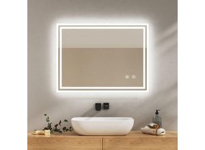 9331672350959 - Badspiegel mit Touch 6500K LED-Beleuchtung eckig Beschlagfrei Helligkeit Einstellbar Memory-Funktion Horizontal&Vertical 90 x 70 cm - Emke