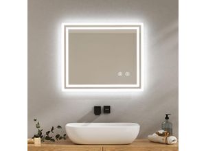 9331672350966 - Badspiegel mit Touch 6500K LED-Beleuchtung eckig Beschlagfrei Helligkeit Einstellbar Memory-Funktion Horizontal&Vertical 60 x 50 cm - Emke