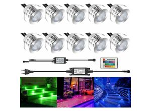 9333272001972 - Longziming - 10 Set rgb led Einbaustrahler Wasserdicht IP67 led Strahler Mini Einbaustrahler 12V Netzteil Einbaustrahler Lampe für Terrasse Holz