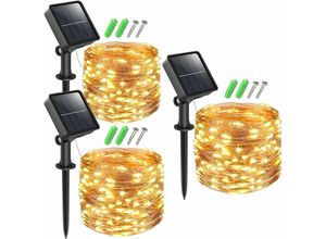 9333272003747 - Longziming - 3er-Pack] Solar-Lichterkette für den Außenbereich 3 x 12 m 100 LEDs Solar-Lichterkette für den Außenbereich 8 Modi wasserdichte