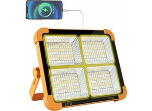 9333272003822 - 100 W wiederaufladbares LED-Flutlicht 10000 lm tragbare Laternen-Arbeitsleuchte mit Solarpanel 5 Modi Außenlampe für Camping Baustelle Garage