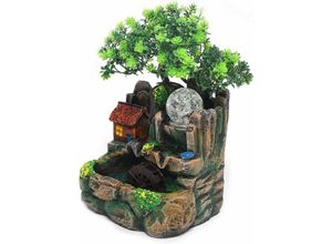 9334712895267 - Qiedie - Desktop Decor Wasser Brunnen Rock Garten Nebel Tisch Brunnen led Balkon mit Simulation Harz Rock Garten für Büro Schlafzimmer Dekoration