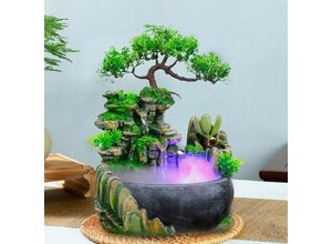 9334712895274 - Harz-Innenbrunnen mit Beleuchtung Simulation Stein Garten Tisch Brunnen Dekoration Wasser Feature LED Wasserfall Brunnen Bonsai Home Decor für Büro