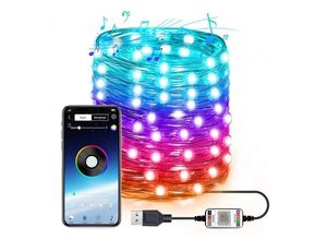 9334712900770 - Qiedie - Smart Control Kupferdraht Licht Handy-App Kupferdraht Lichterkette Bluetooth usb Festival dekorative Lichterkette 2 Meter 20 Lampenperlen