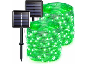 9334712901258 - Qiedie - 2er-Pack wasserdichte Solar-Lichterketten mit grünen LEDs für den Außenbereich mit 8 Modi Kupferdraht für Baum Garten Hof Terrasse