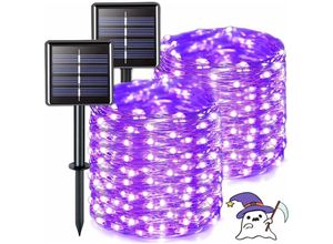 9334712901357 - Set mit 2 lila wasserdichten Solar-Lichterketten für den Außenbereich Halloween-Solar-LED-Lichterkette 8 Modi Kupferdrahtlicht für