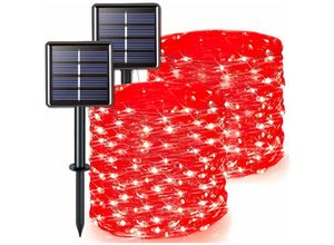 9334712901418 - Set mit 2 roten wasserdichten Solar-Lichterketten für den Außenbereich LED-Lichterkette – 8 Modi – Kupferdraht für Halloween-Dekoration 12 Meter