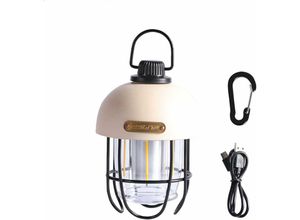 9334712904563 - Qiedie - Klassische Vintage wiederaufladbare LED-Campingleuchte für Reisen Outdoor Käfig Wandern Zelt dimmbare Lampe (Beige)