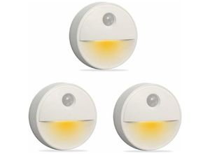 9334712904969 - Qiedie - 3er-Pack runde LED-Leuchten mit PIR-Bewegungsmelder für Schrank Schrank Küchentreppe warmes Licht