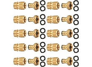 9334712905195 - Qiedie - Gartenschlauch-Schnellanschluss-Set – Messing-Stecker – 6 Unterlegscheiben – Wassergewinde-Adapter (10 Sets)