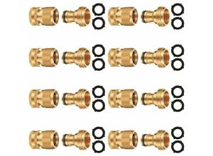 9334712905201 - Qiedie - Gartenschlauch-Schnellanschluss-Set – Messing-Stecker – 6 Unterlegscheiben – Wassergewinde-Adapter (8 Sets)