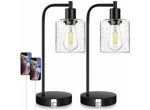 9334712907236 - Qiedie - Set aus 2 Glas-LED-Tischlampen mit Dual-USB-Touch-Steuerung für Schlafzimmer Nachttisch Wohnzimmer Büro